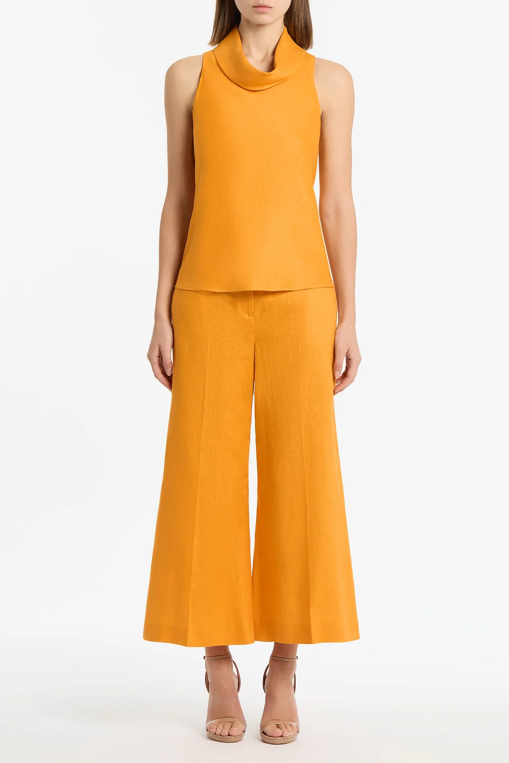 AMBER LINEN FOLDED COLLAR TOP
