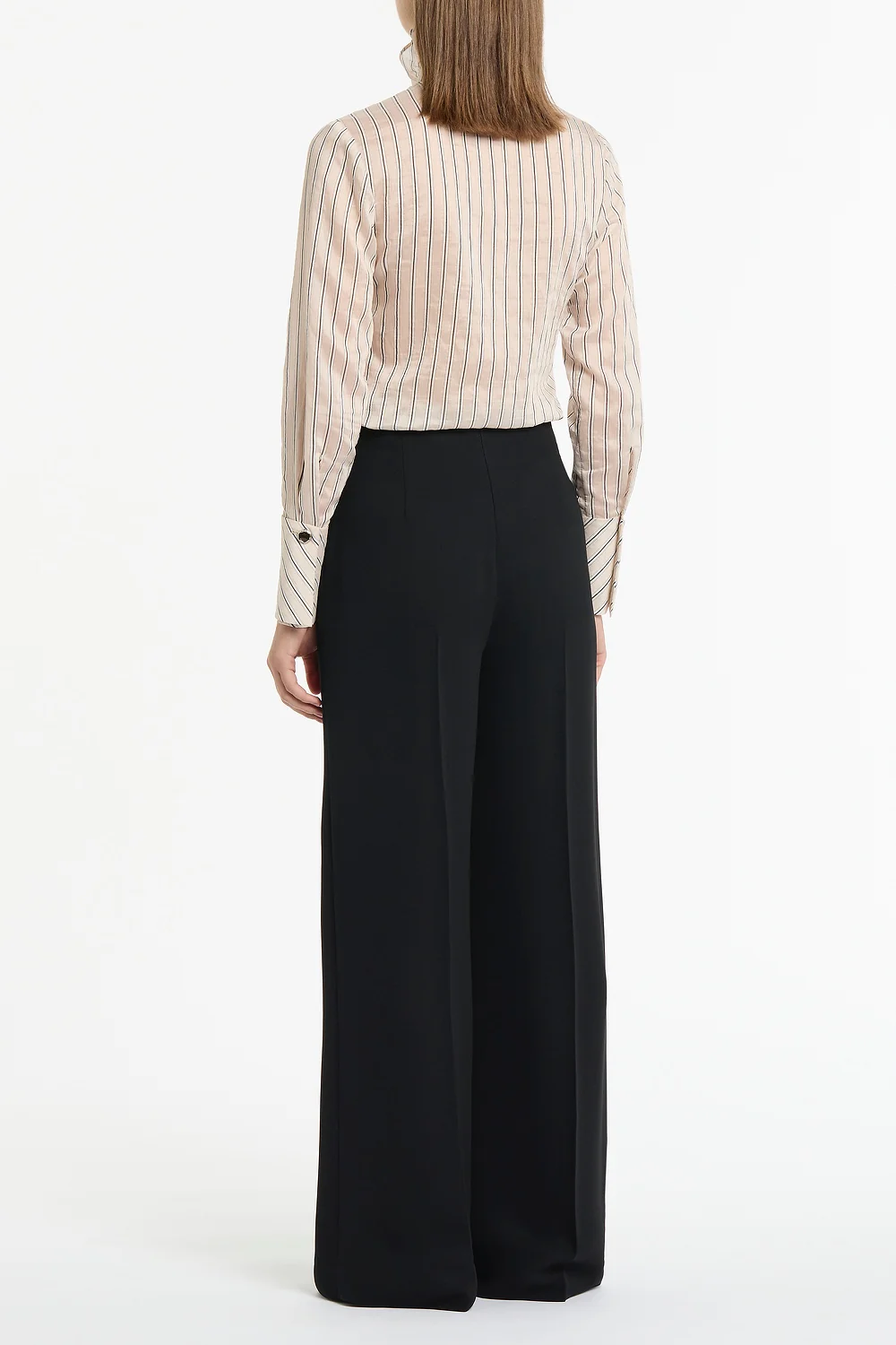 BEIGE SILK TENCEL STRIPE FRILL FRONT SHIRT - Image 3