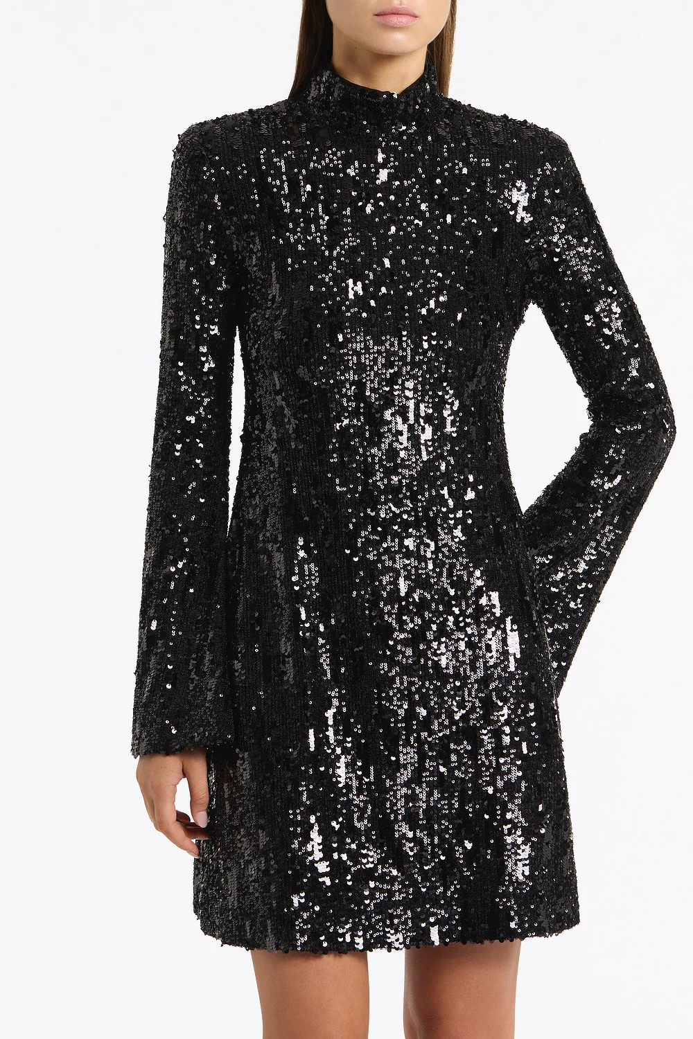BLACK CASCADE SEQUIN FLUTED MINI DRESS - Image 4