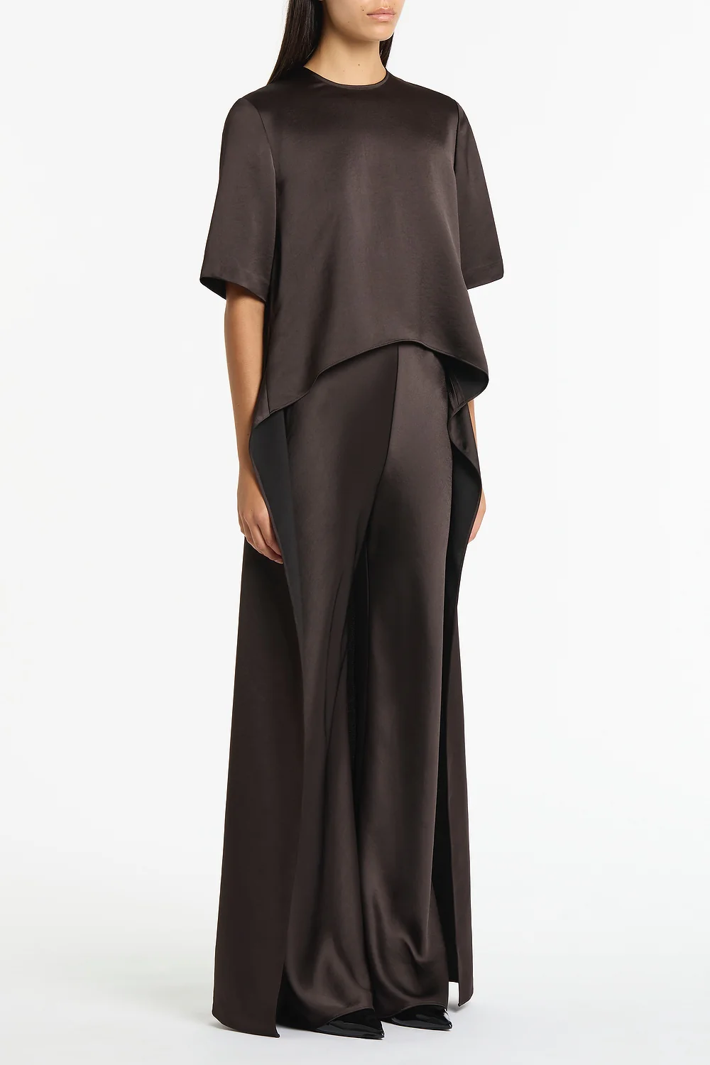 BLACK CHOCOLATE LUSTRE SATIN BIAS PANT - Image 2