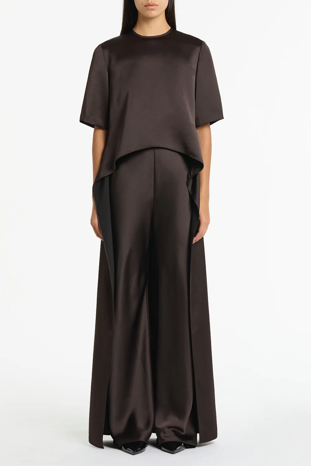 BLACK CHOCOLATE LUSTRE SATIN TAIL TOP