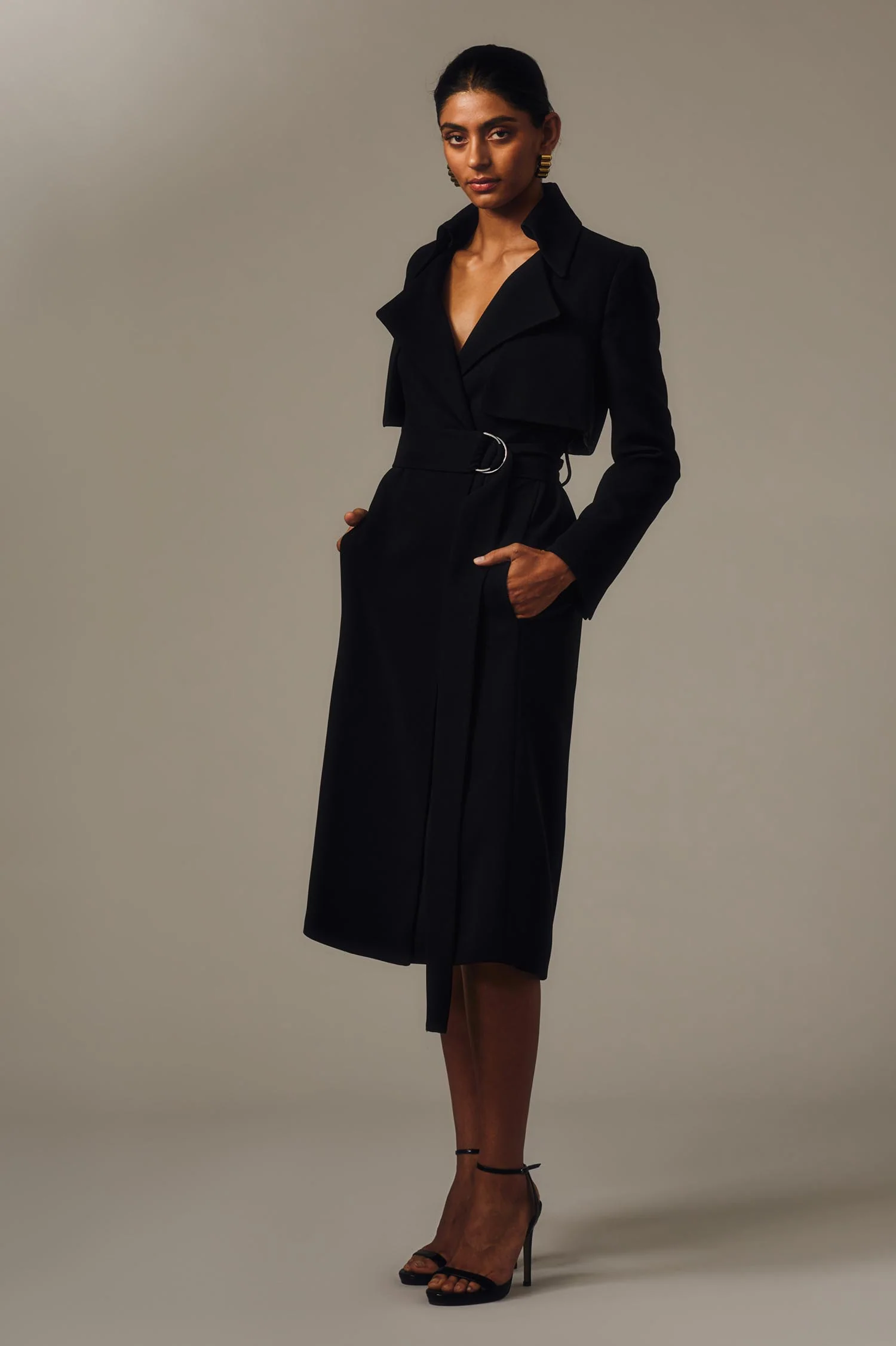 BLACK CREPE DOUBLE-BREASTED TRENCH COAT - Image 5