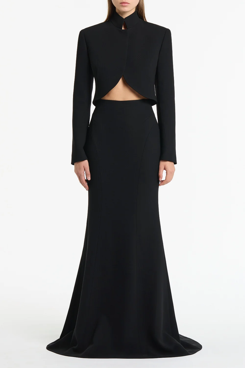 BLACK CREPE FISHTAIL MAXI SKIRT