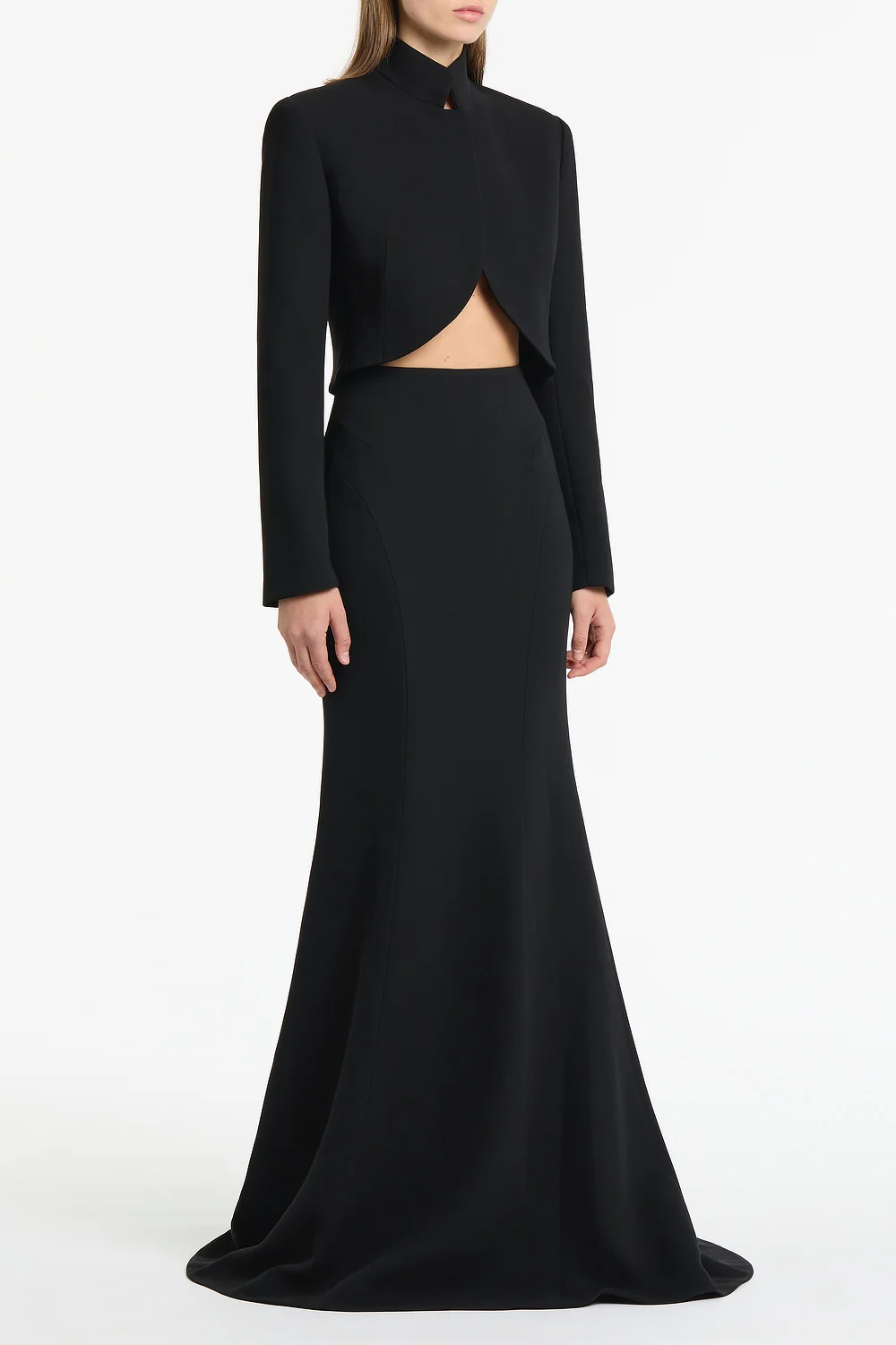BLACK CREPE FISHTAIL MAXI SKIRT - Image 2