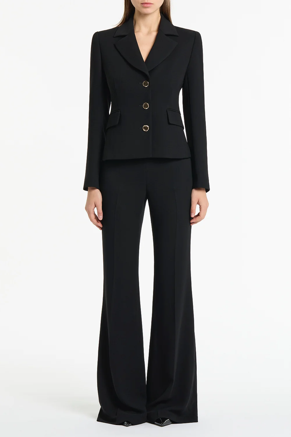BLACK CREPE FITTED WAIST JACKET