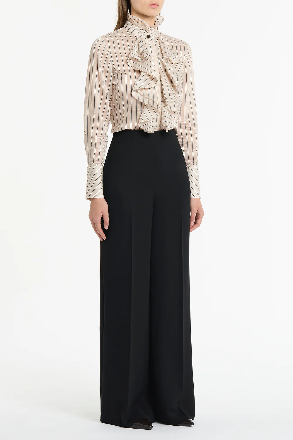 BLACK CREPE HIGH WAISTED WIDE LEG PANT - Image 2