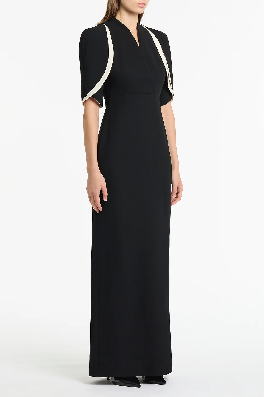 BLACK CREPE LAYERED SLEEVE GOWN - Image 2
