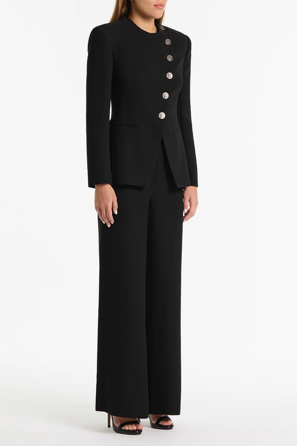 BLACK CREPE MONETA LONG JACKET - Image 3