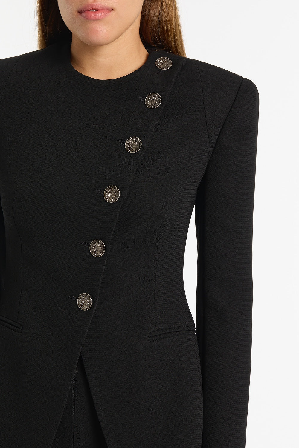 BLACK CREPE MONETA LONG JACKET - Image 4