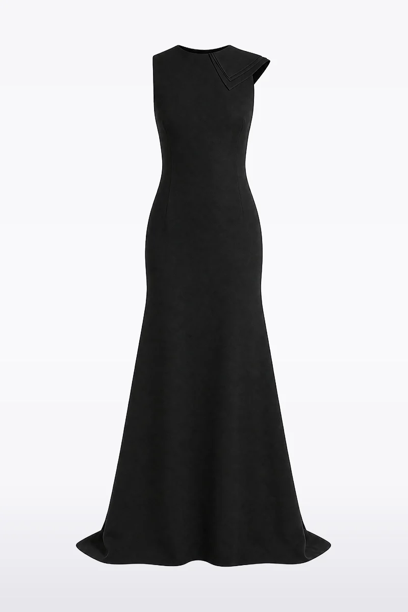 BLACK CREPE PETAL BACK GOWN - Image 4
