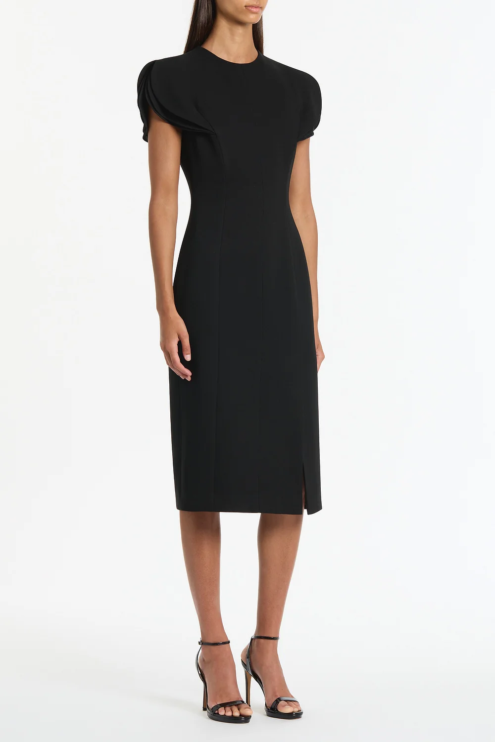 BLACK CREPE PETAL SLEEVE FITTED DRESS - Image 3