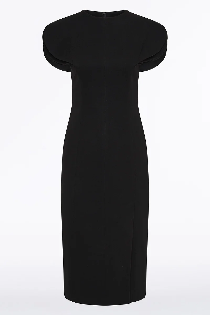 BLACK CREPE PETAL SLEEVE FITTED DRESS - Image 5
