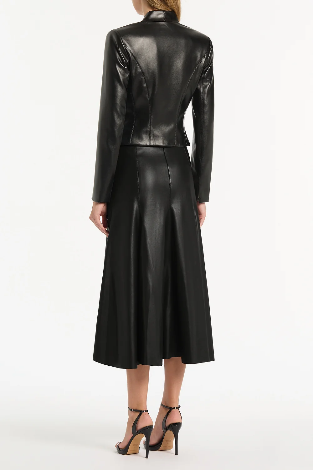 BLACK FAUX LEATHER FLOUNCE SKIRT - Image 2