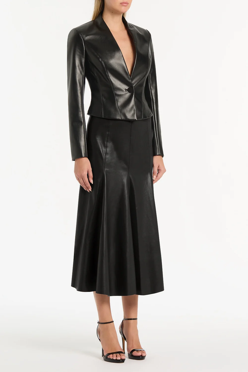 BLACK FAUX LEATHER FLOUNCE SKIRT - Image 3
