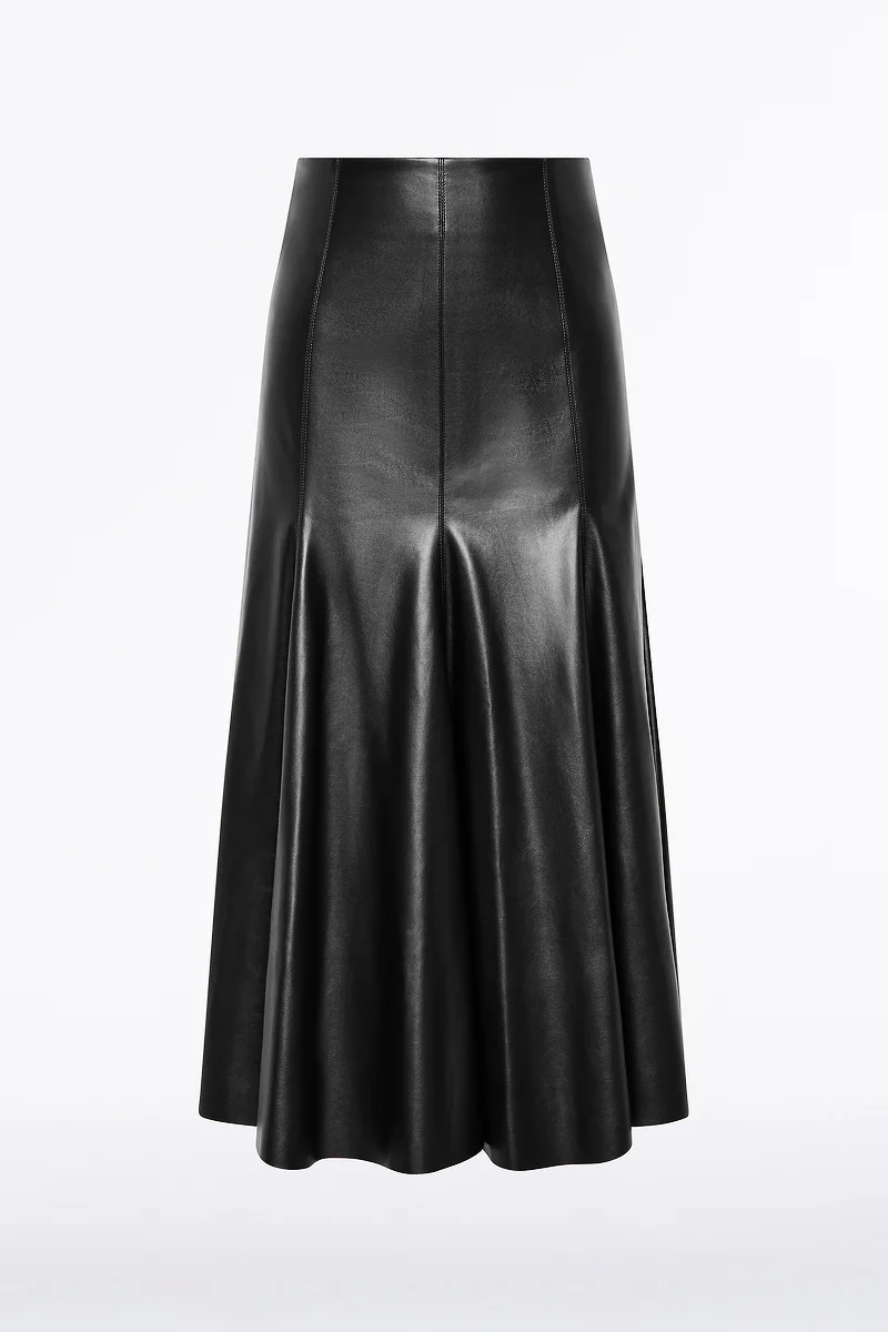BLACK FAUX LEATHER FLOUNCE SKIRT - Image 4
