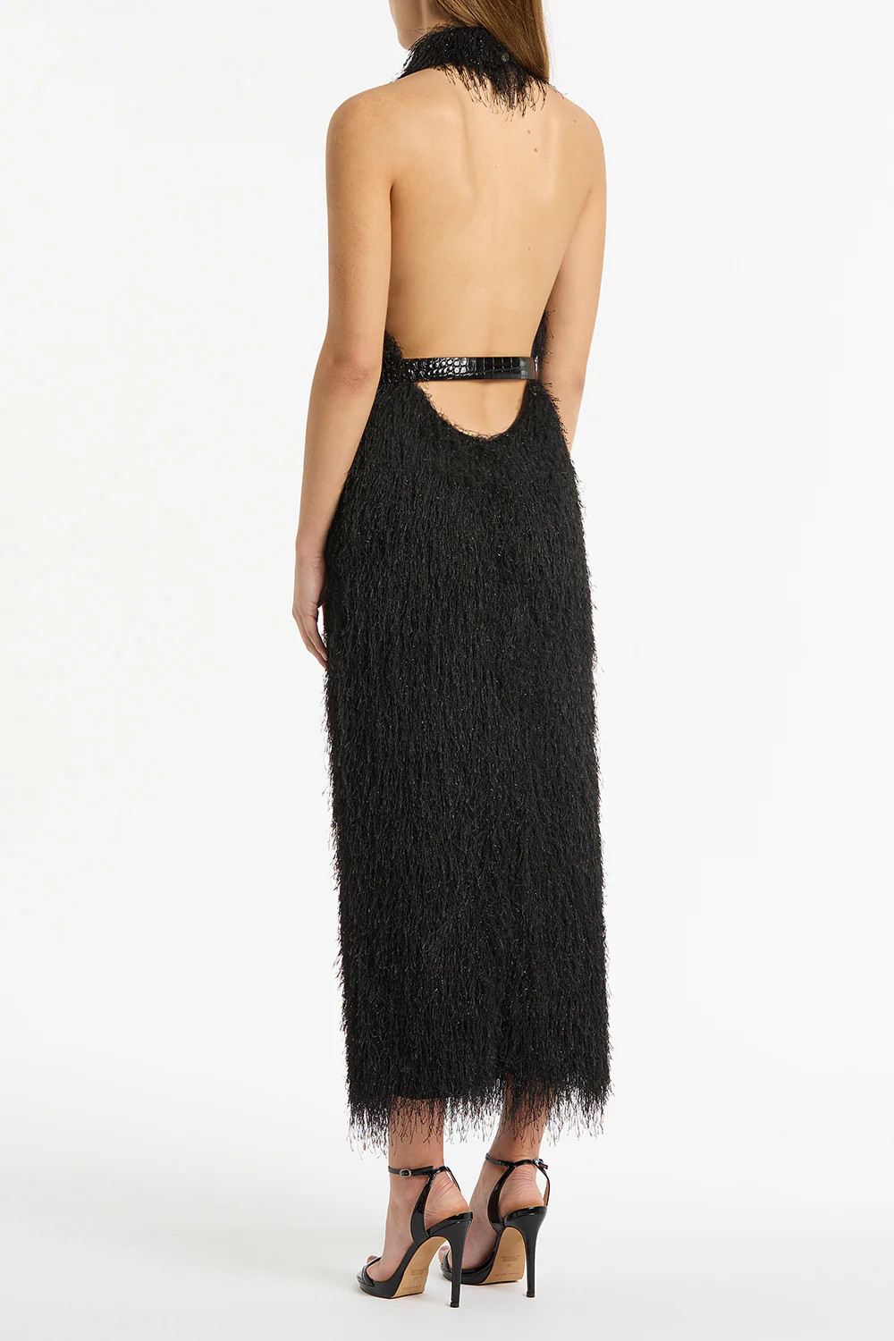 BLACK FRINGE KNIT FITTED DRESS - Image 2