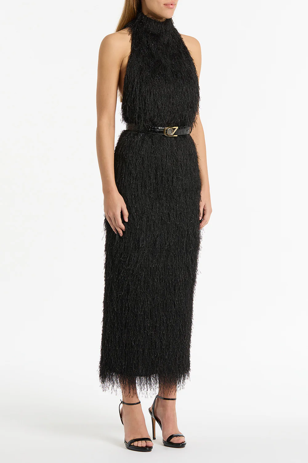 BLACK FRINGE KNIT FITTED DRESS - Image 3
