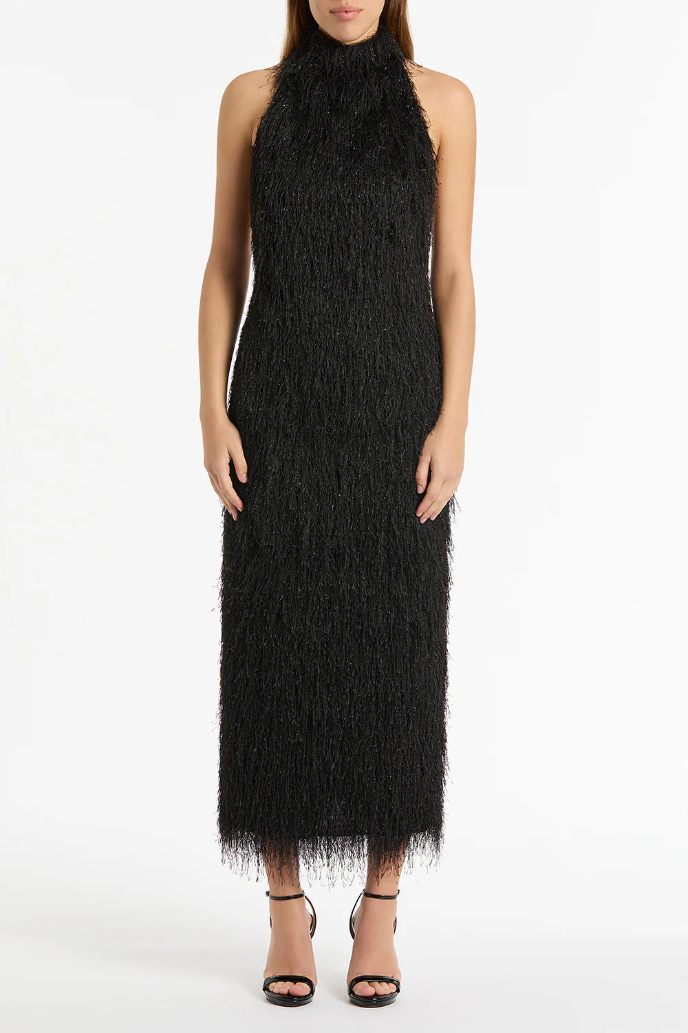 BLACK FRINGE KNIT FITTED DRESS - Image 4