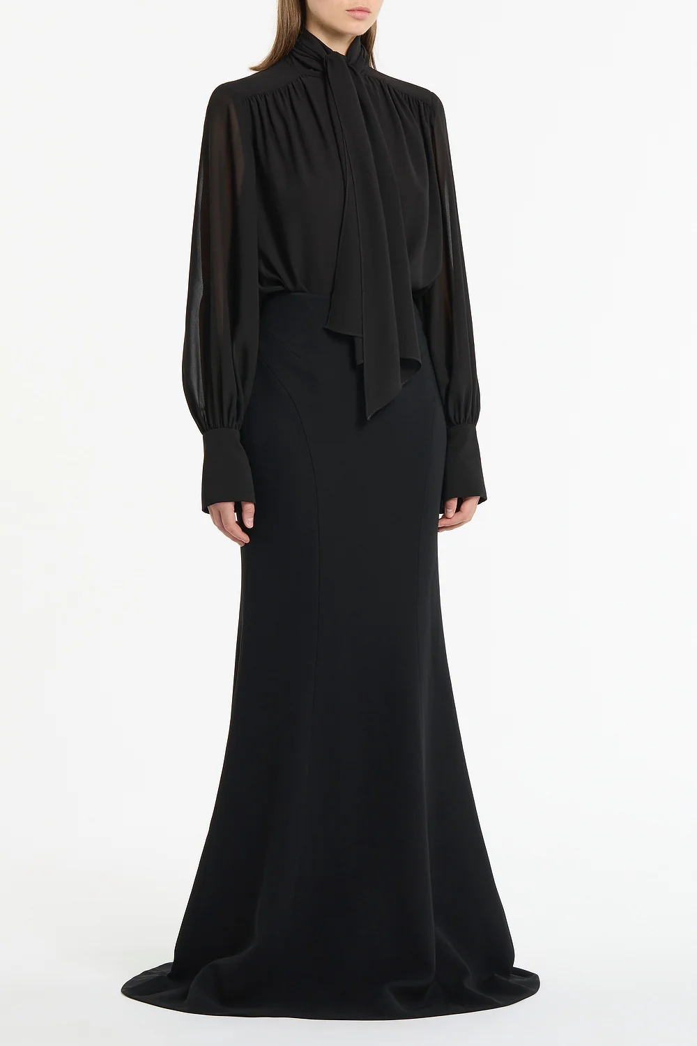 BLACK GEORGETTE BOW FRONT BLOUSE - Image 2