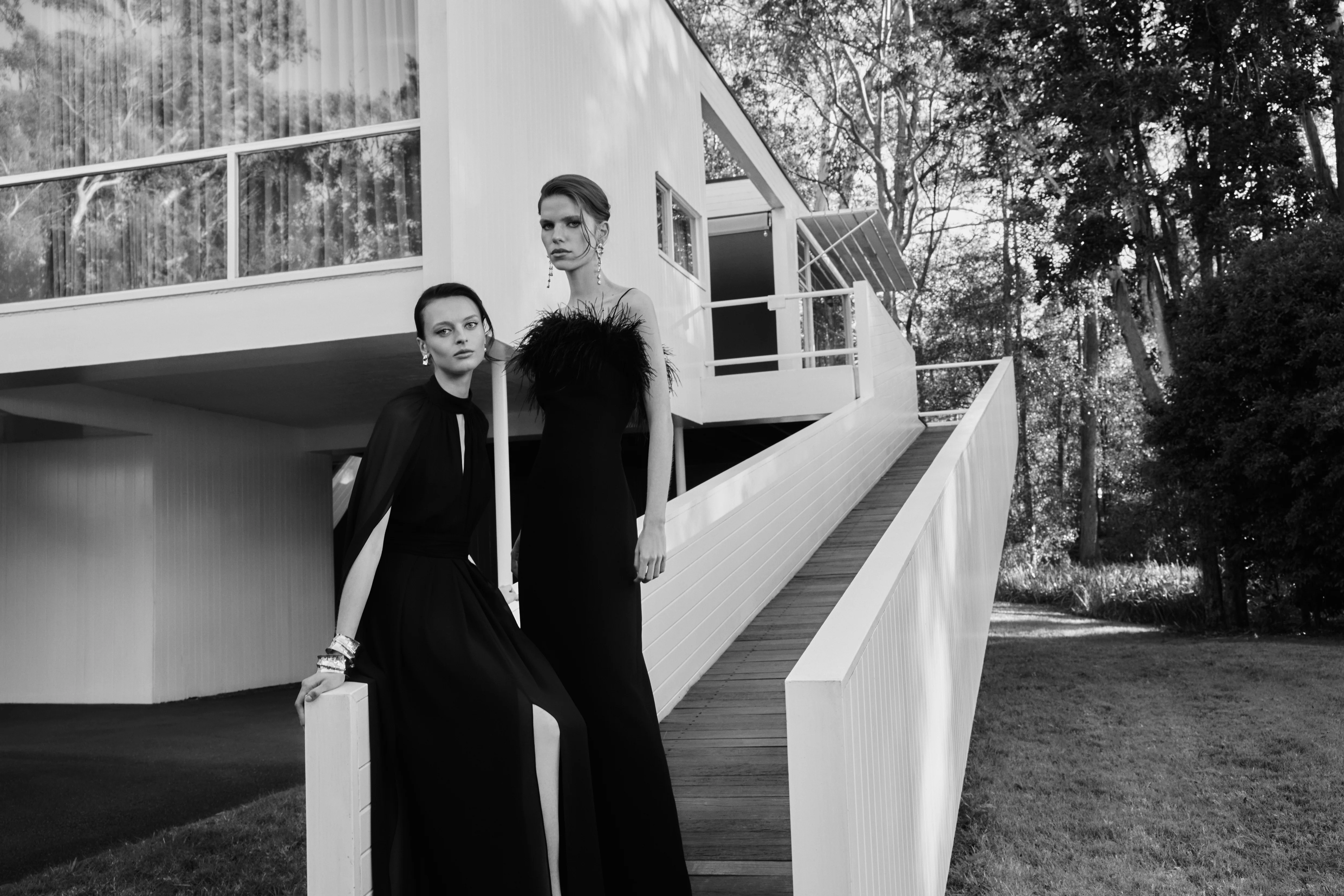 BLACK GEORGETTE HALTER CAPE GOWN - Image 4