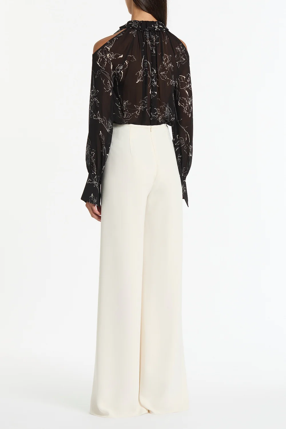 BLACK LINEAR FLORAL RUFFLE BLOUSE - Image 2