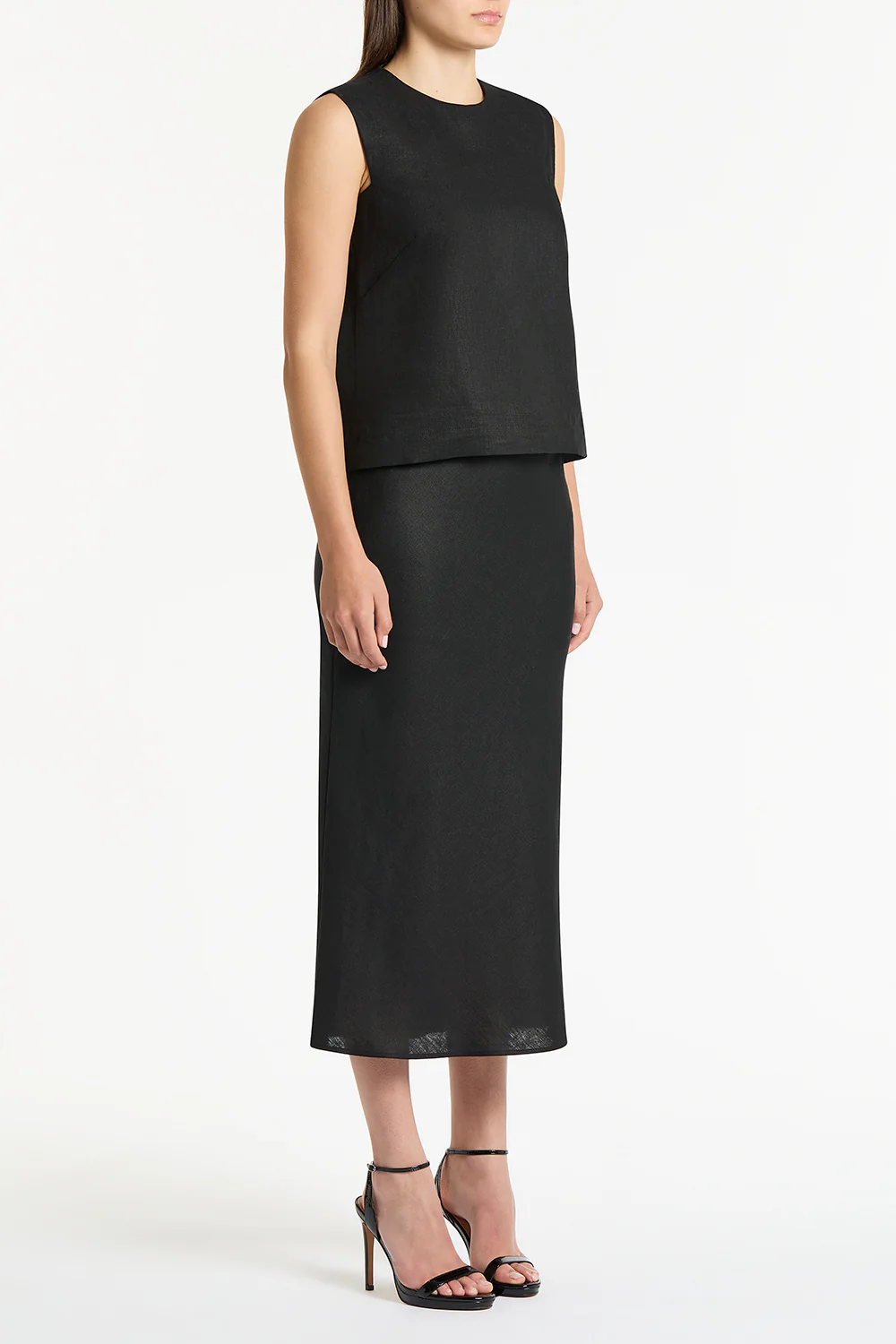 BLACK LINEN MIDI BIAS SKIRT - Image 3