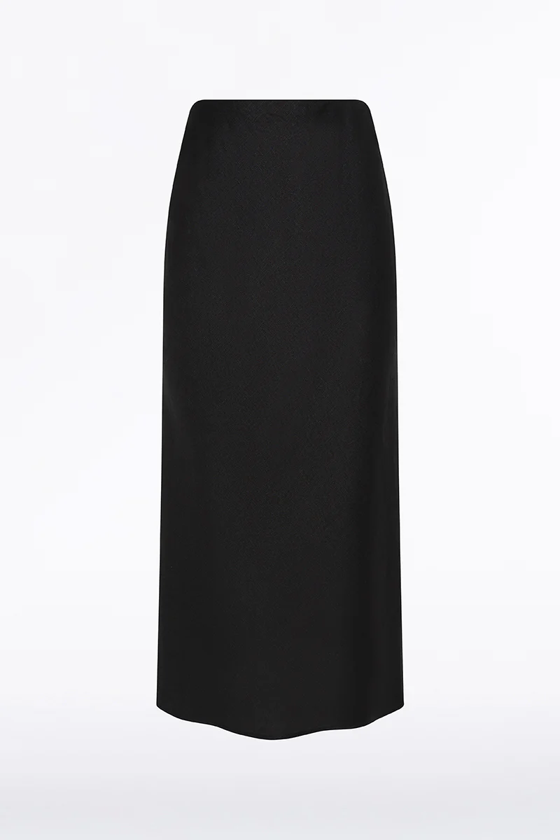 BLACK LINEN MIDI BIAS SKIRT - Image 4
