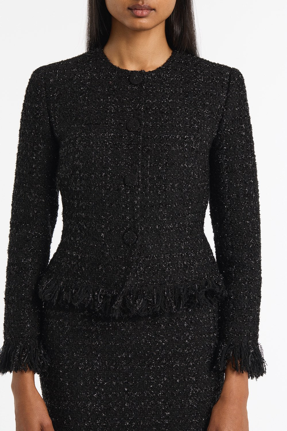 BLACK LUREX TWEED FRINGE JACKET - Image 4