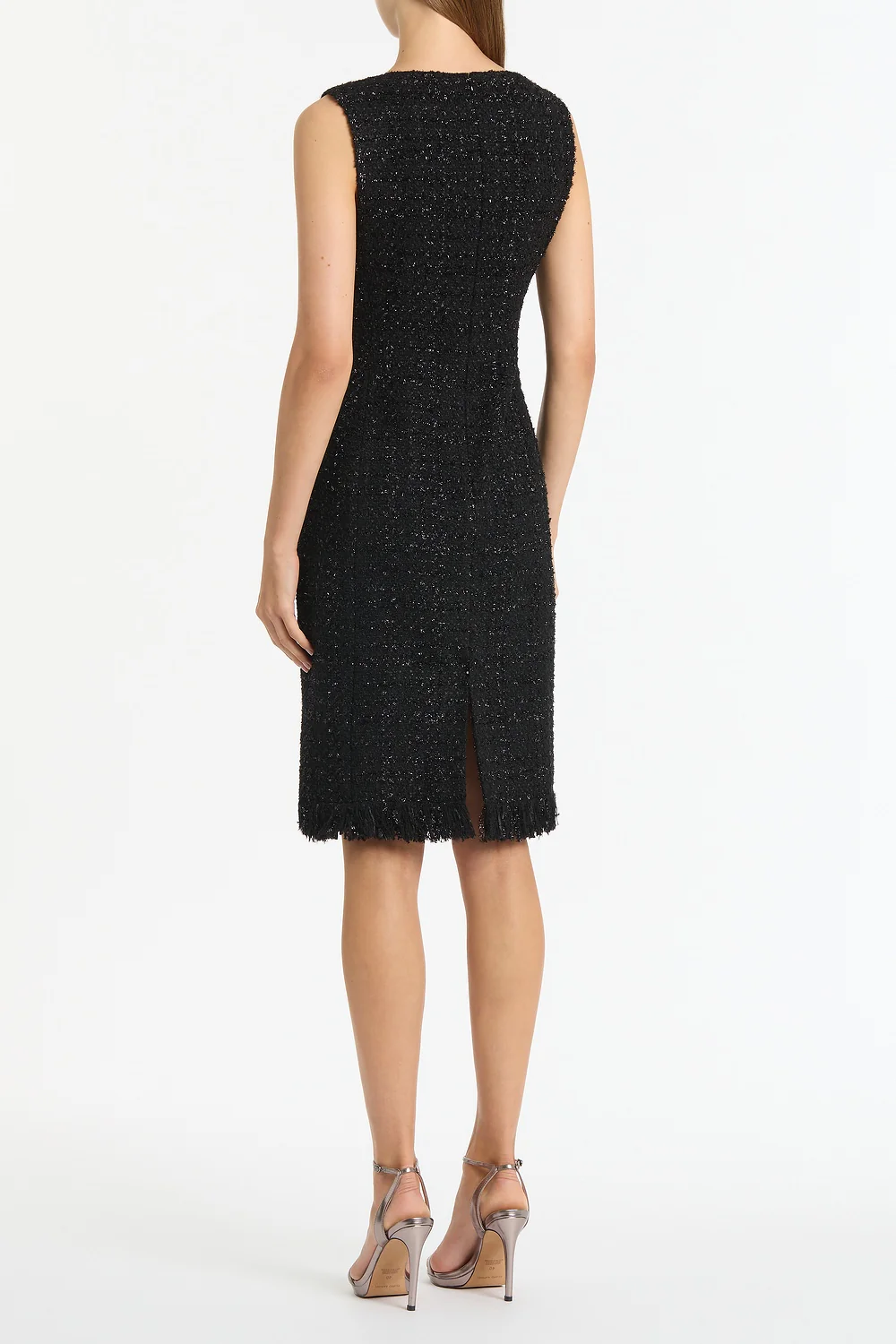 BLACK LUREX TWEED FRINGE SHEATH DRESS - Image 2