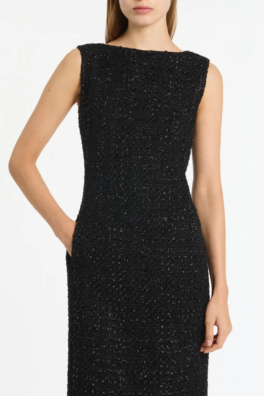 BLACK LUREX TWEED FRINGE SHEATH DRESS - Image 4