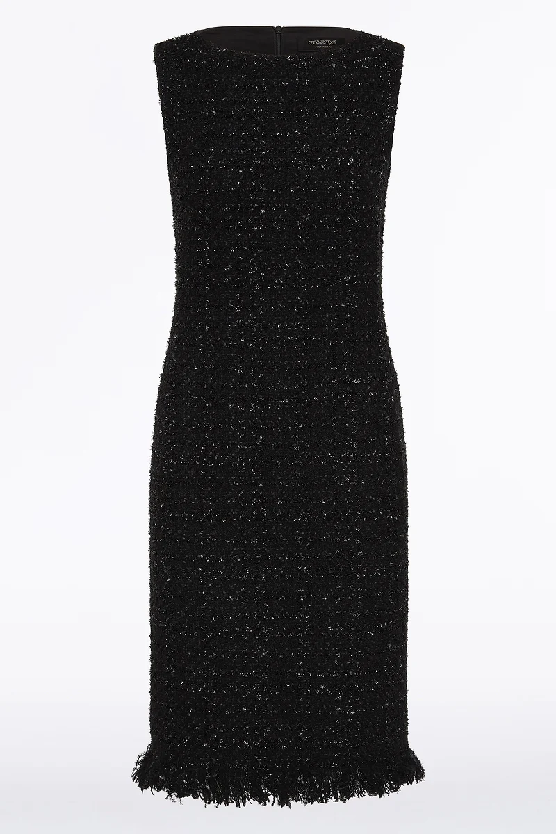 BLACK LUREX TWEED FRINGE SHEATH DRESS - Image 5