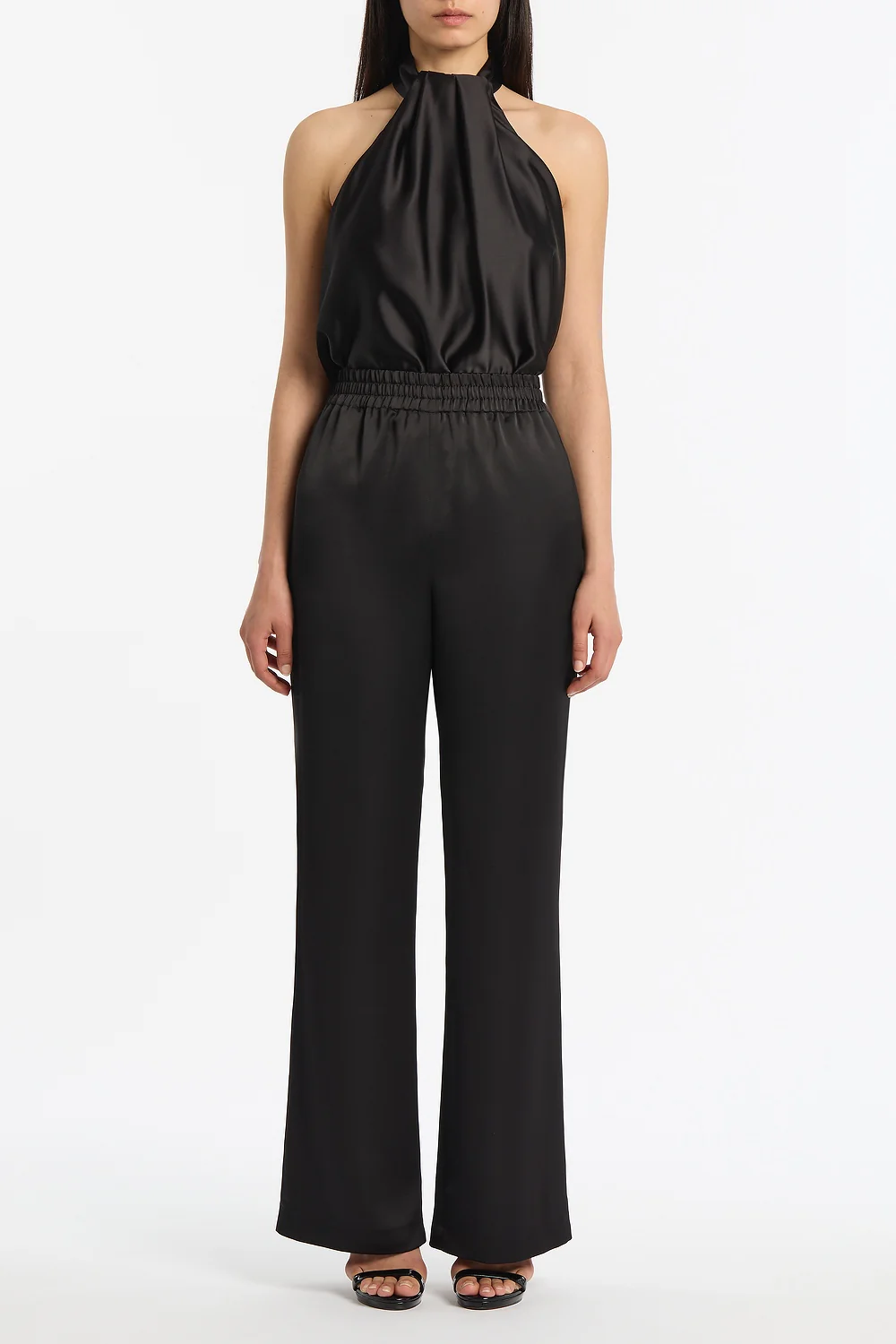 BLACK LUSTRE SATIN DRAPE NECK TOP - Image 4