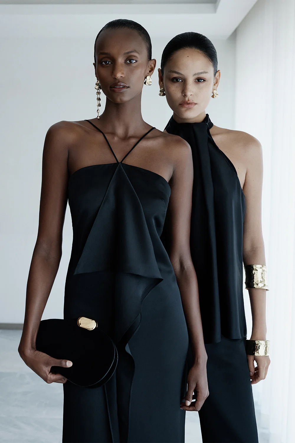 BLACK LUSTRE SATIN DRAPE NECK TOP - Image 5