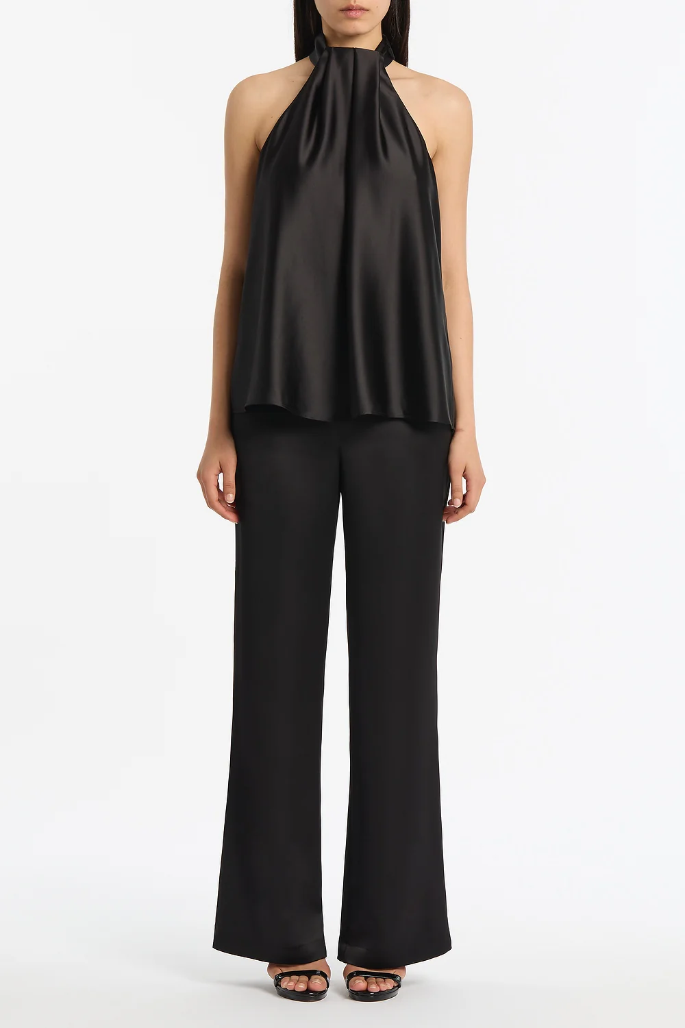 BLACK LUSTRE SATIN ELASTIC PANT