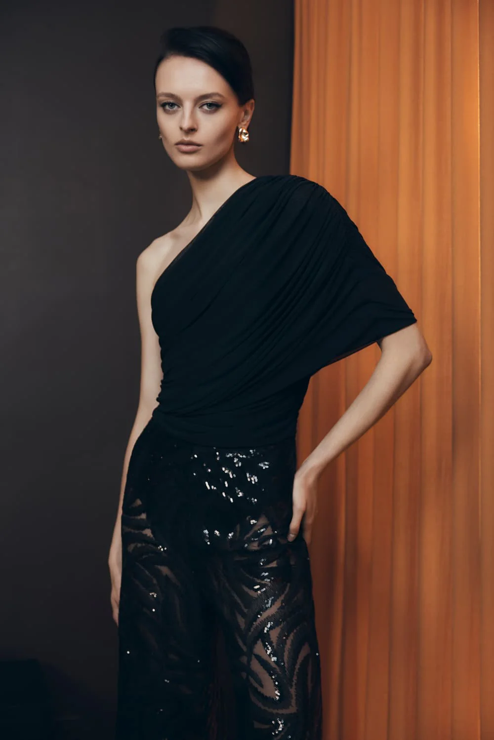 BLACK MESH ONE SHOULDER BODYSUIT - Image 4