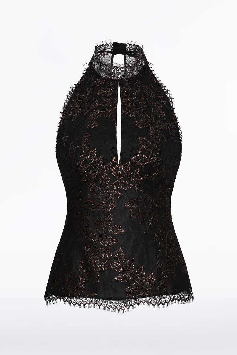 BLACK METALLIC LACE HALTER TOP - Image 6