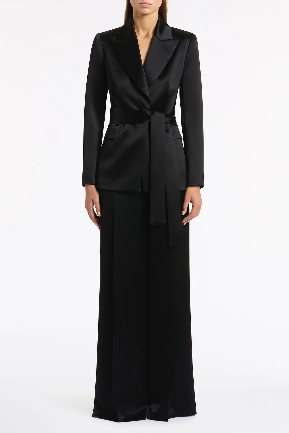 BLACK SATIN ACETATE DEEP PLEAT PANT - Image 4