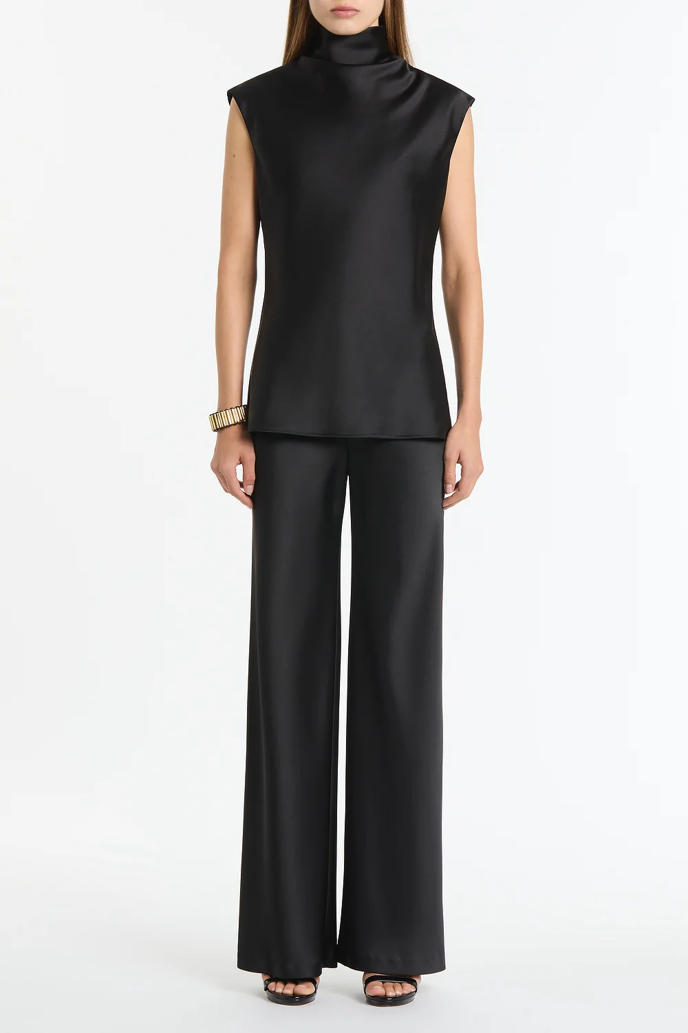 BLACK SATIN BIAS PANT