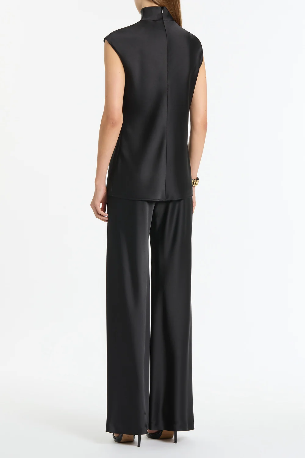 BLACK SATIN CAP SLEEVE TOP - Image 2