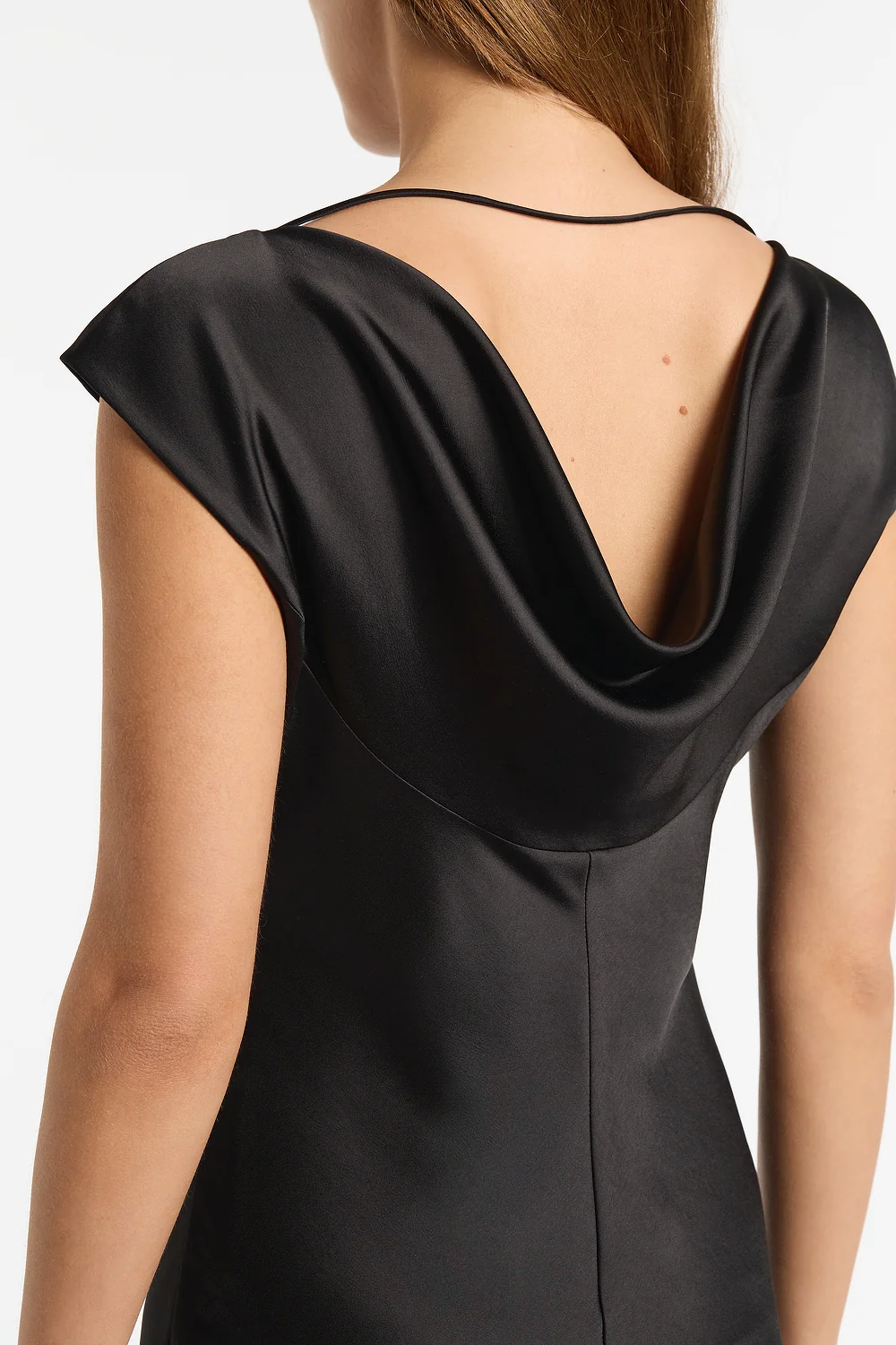 BLACK SATIN COWL BACK DRESS - Image 4