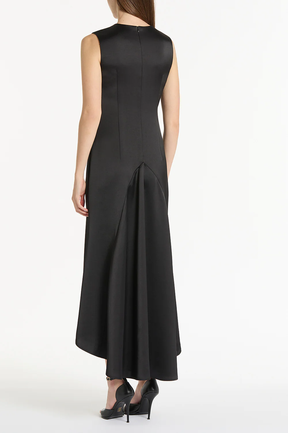 BLACK SATIN GODET DRESS - Image 2
