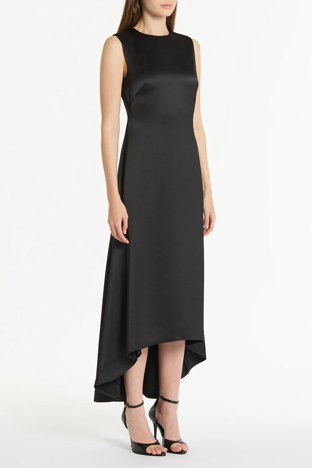 BLACK SATIN GODET DRESS - Image 3