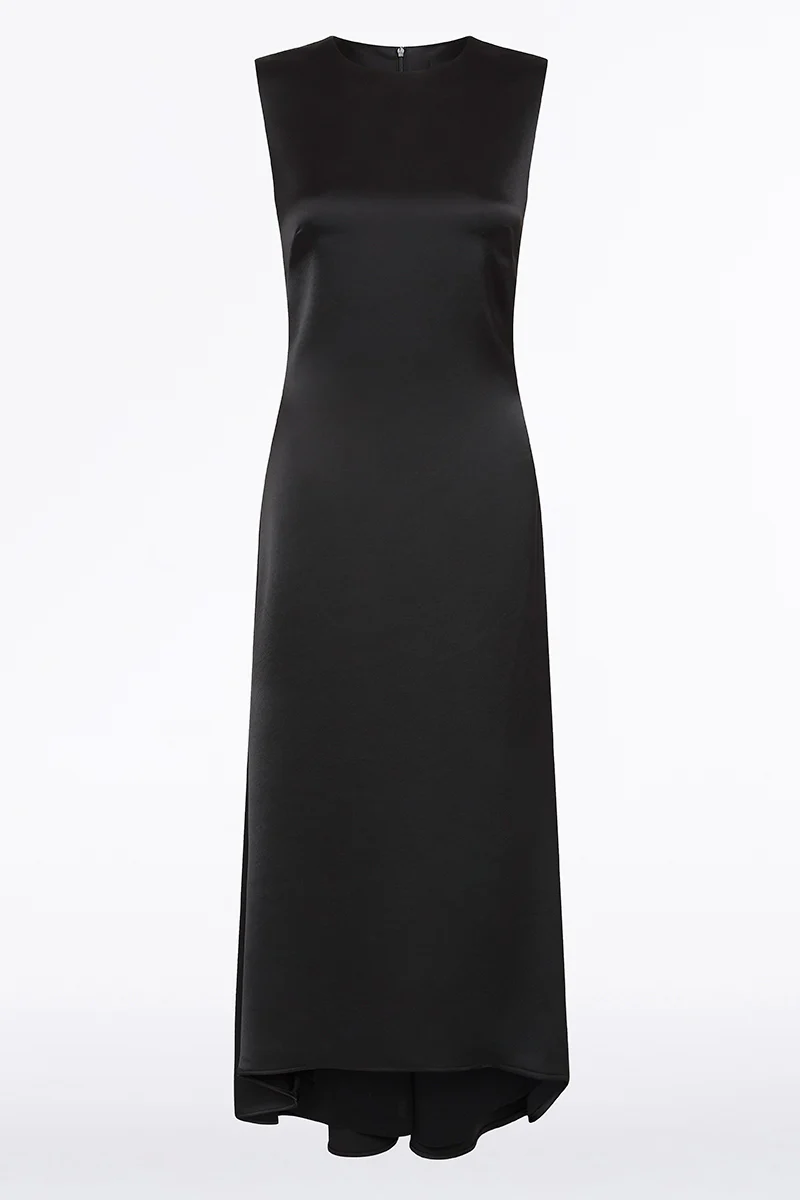 BLACK SATIN GODET DRESS - Image 4