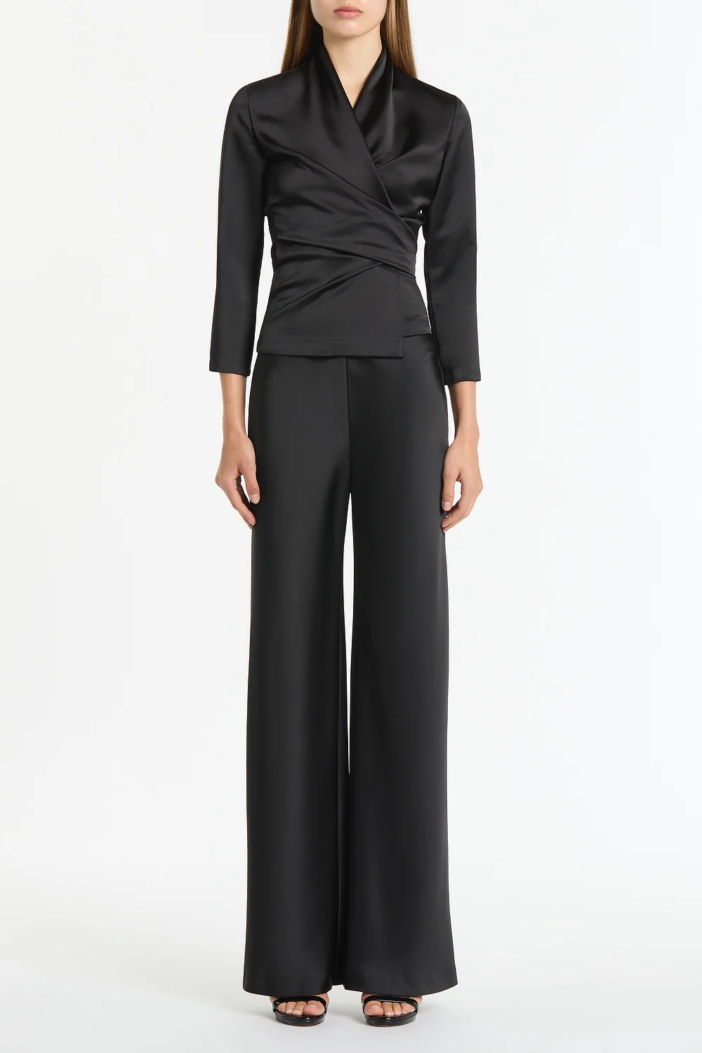 BLACK SATIN WRAP TOP