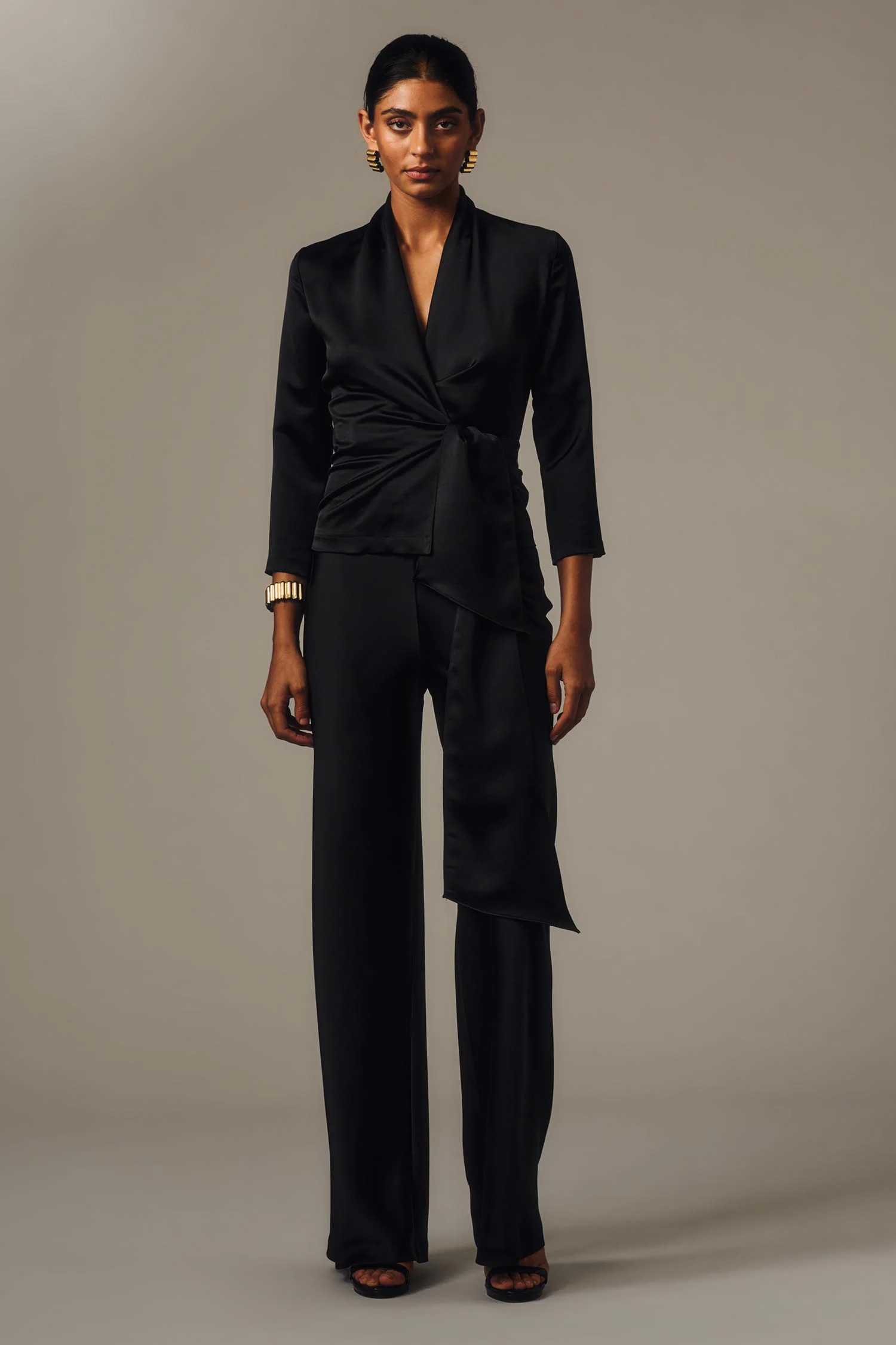 BLACK SATIN WRAP TOP - Image 4
