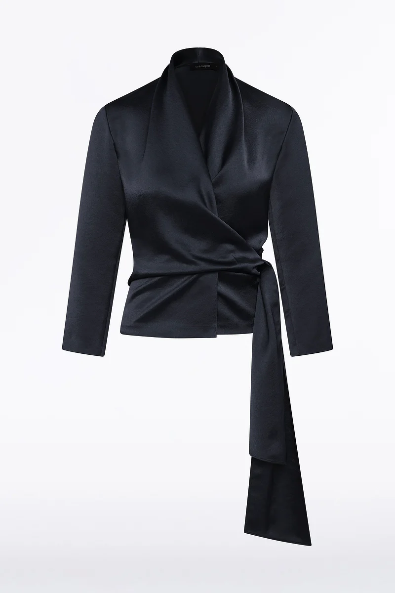 BLACK SATIN WRAP TOP - Image 5