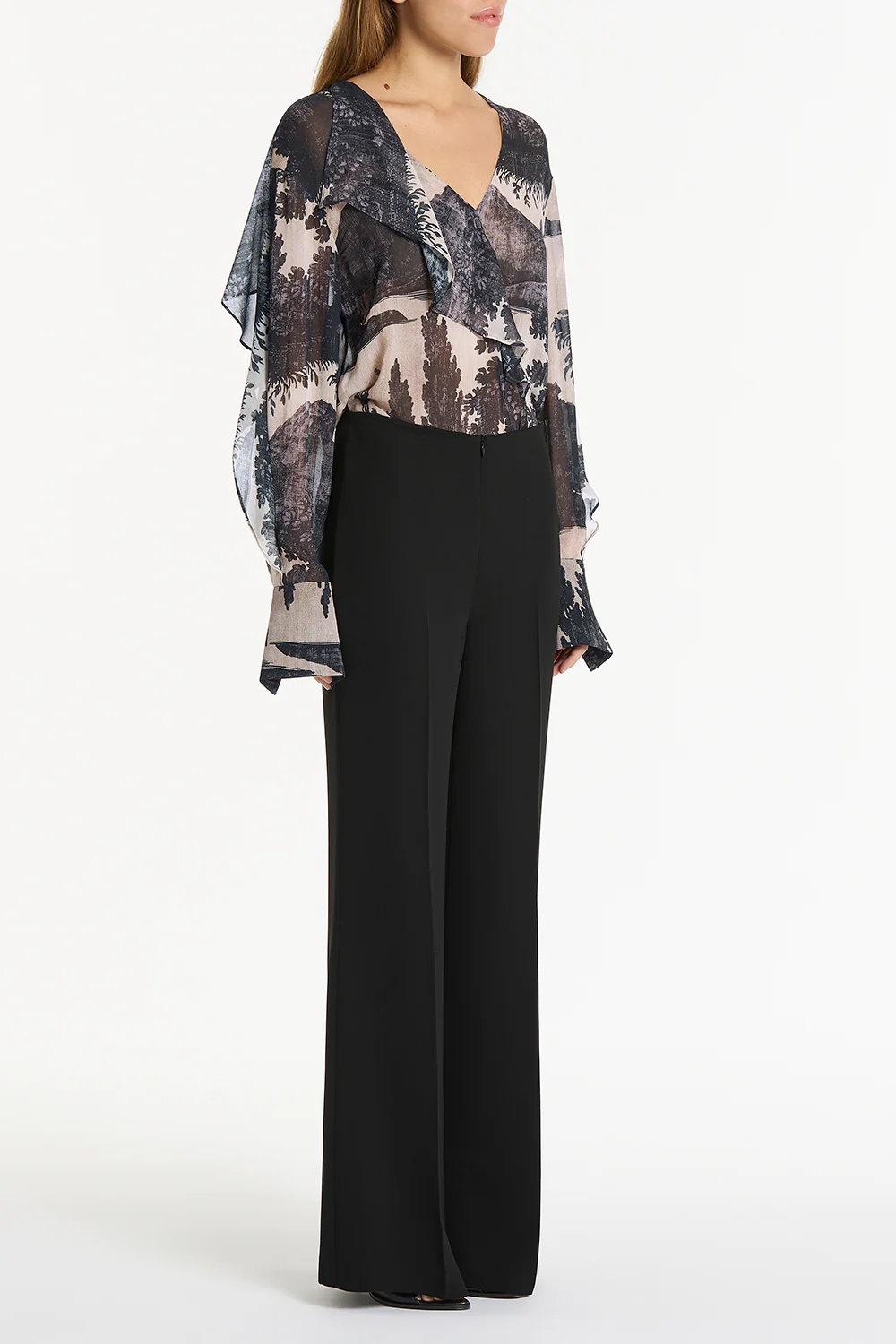 BLACK SCENICA GEORGETTE FLUTED BLOUSE - Image 3