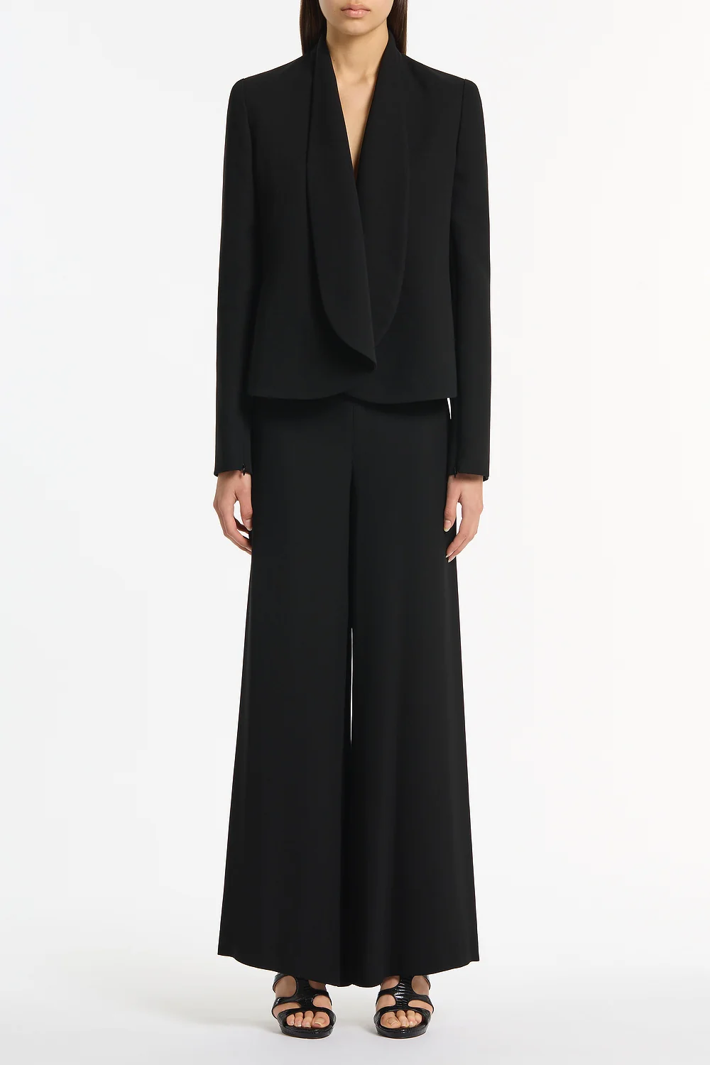 BLACK CREPE SHAWL COLLAR JACKET