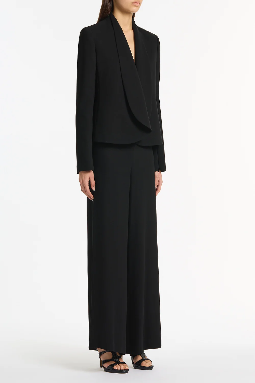 BLACK CREPE SHAWL COLLAR JACKET - Image 2
