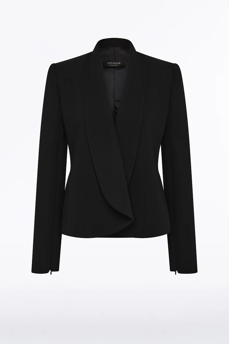 BLACK CREPE SHAWL COLLAR JACKET - Image 4